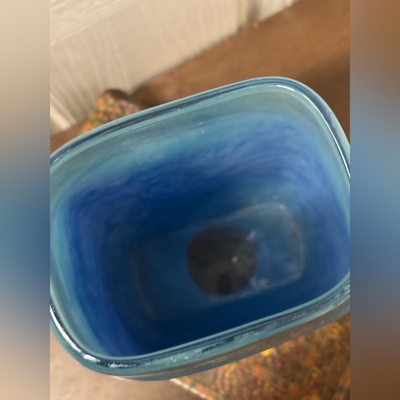 Teleflora Iridescent Glass Blue Turquoise Aqua Rectangular Vase 9” - Picture 2 of 7